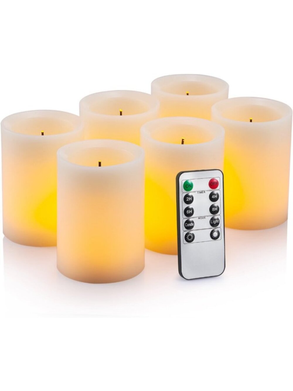 Set of 6 Ivory Flameless LED Pillar Candles with Remote & Timer - Real Wax